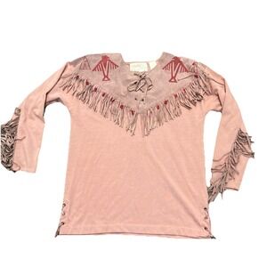 Western Style Vtg Suede Women's Fringed Shirt Size Med Aztec Southwest Festival